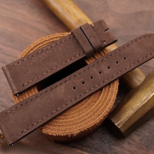 Handmade Brown Nubuck leather watch strap for tank solo, tank must 16mm, 17.5mm, 20.5mm, 19mm, 22.5mm