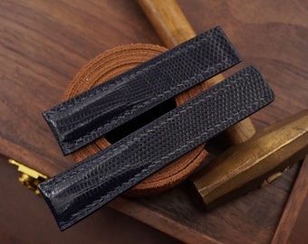 Handmade Dark Navy Blue Lizard leather watch strap for Breitling 20mm , 22mm , 24mm.