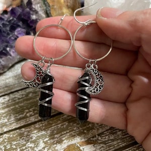 Smoky Quartz Crescent Moon Charm Earrings