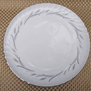 Wheat Spray Round 12&quot; Chop Plate - Silver Edged Round Serving Platter - Harmony House Cynthia Pattern Large Serving Dish -Thanksgiving Table