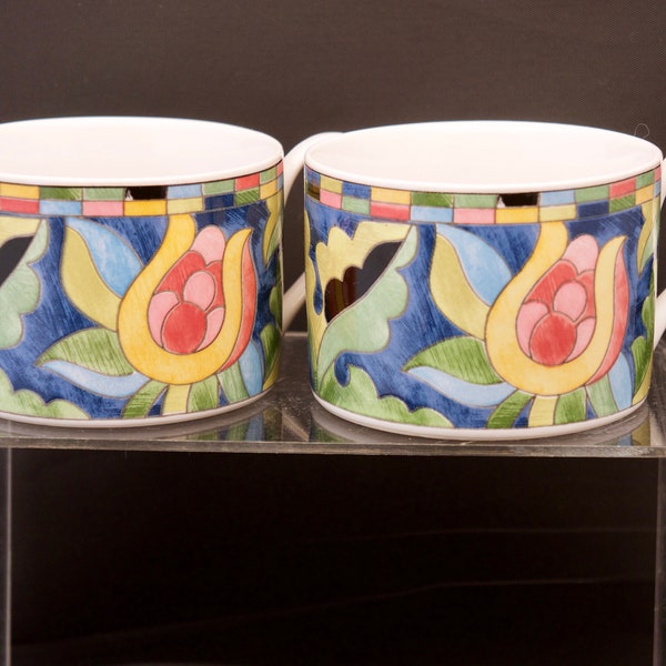 Fantasia Coffee Cups/Teacup - Set of 2 - Bright Floral Flat Style Mug - Interiors PTS International - Geometric Modern Decor