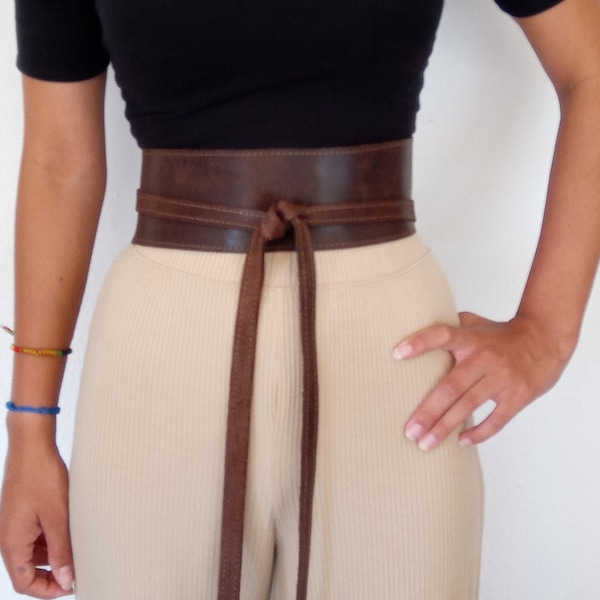 Ceinture en cuir Obi large, ceinture enveloppante de taille, ceinture de ceinture, ceinture de mode élégante, ceinture en cuir de taille plus