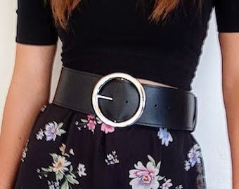 Black wide leather belt, Womens leather belt, Dress belt, Fashion belt, Corset belt