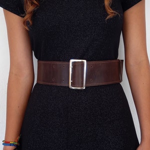 Dark brown wide leather belt, Waist belt, Womens leather belt, Dress belt