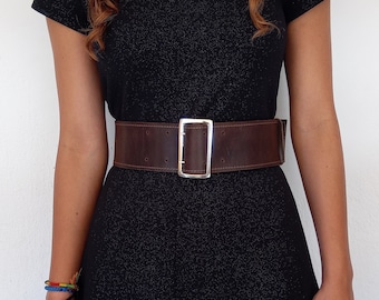 Cinturón ancho de cuero marrón oscuro, Cinturón de cintura, Cinturón de cuero para mujer, Cinturón de vestir