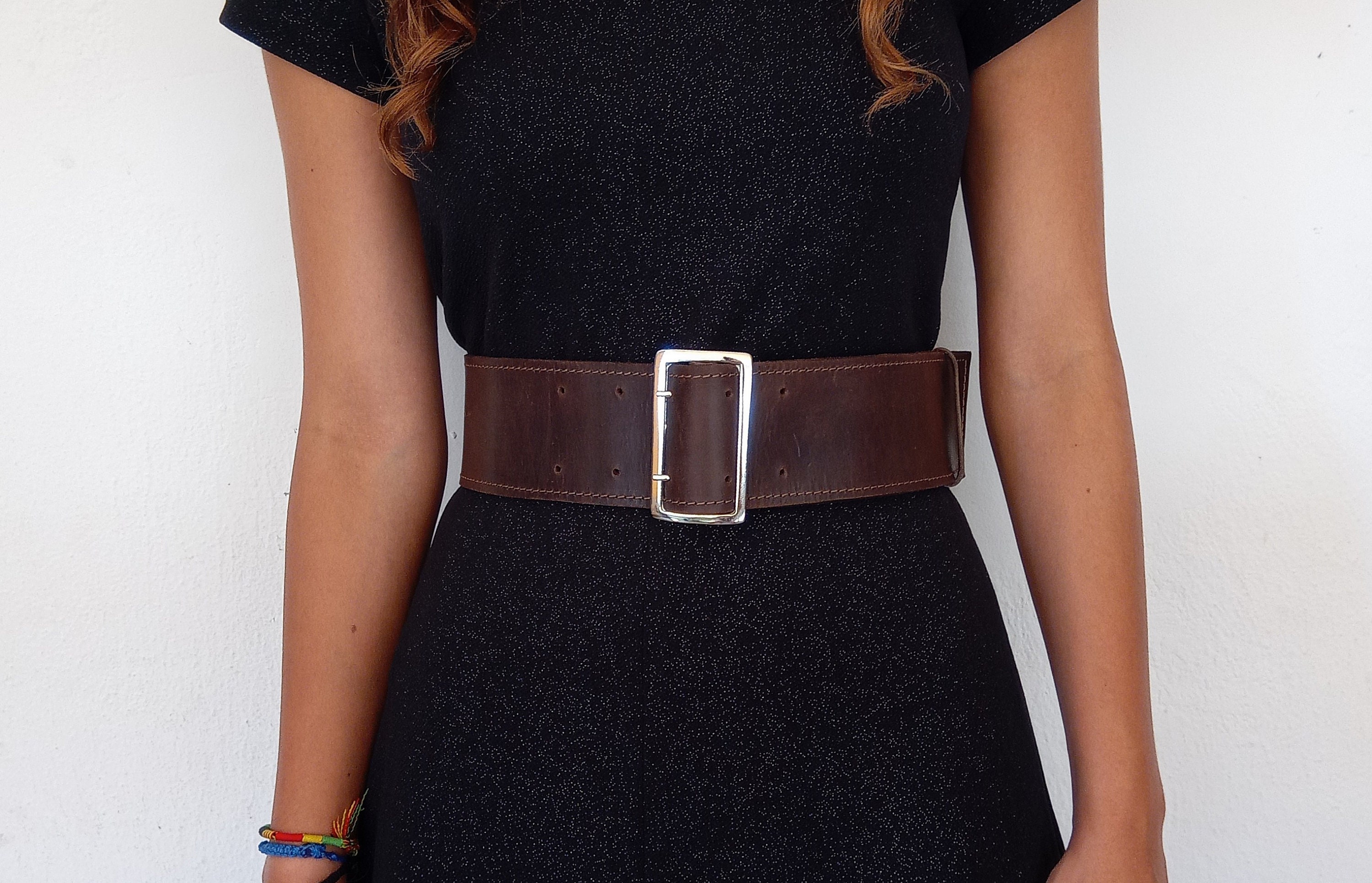 Reddish Brown Womens Genuine Leather Knot Belt Thin Skinny Waist Belt for Dresses 0.4 Wide