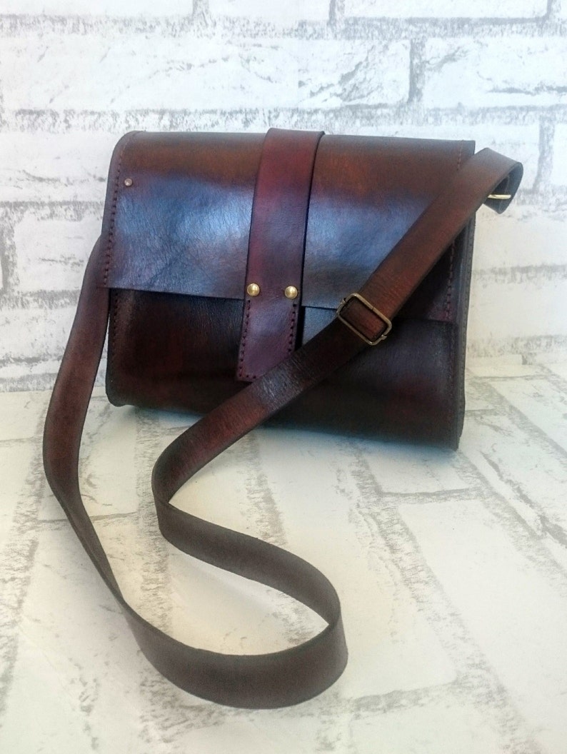 Handmade leather crossbody bag Shoulder Purse Brown leather Etsy