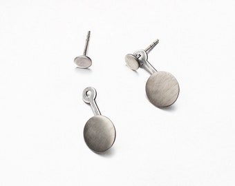 2 Way Flat Circle Earrings Two Disc Sterling Silver Earrings