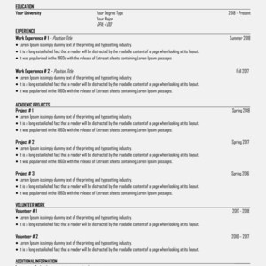 May include: A black and white CV with the name Alex Smith at the top. The CV includes sections for education, experience, academic projects, volunteer work, and additional information. The CV lists the person's education, work experience, and volunteer experience.