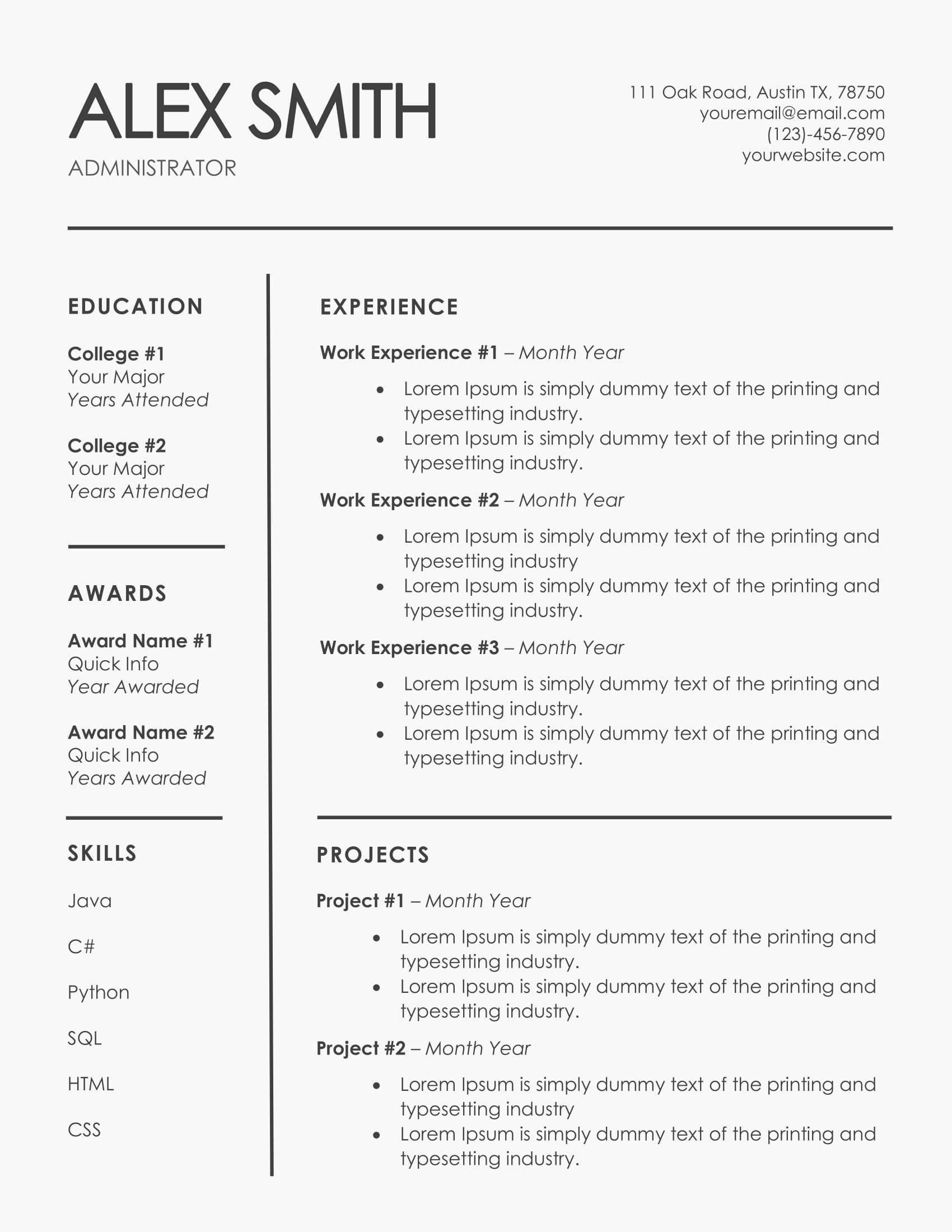 Minimal Resume and CV Template for Word & Pages Professional Cover ...