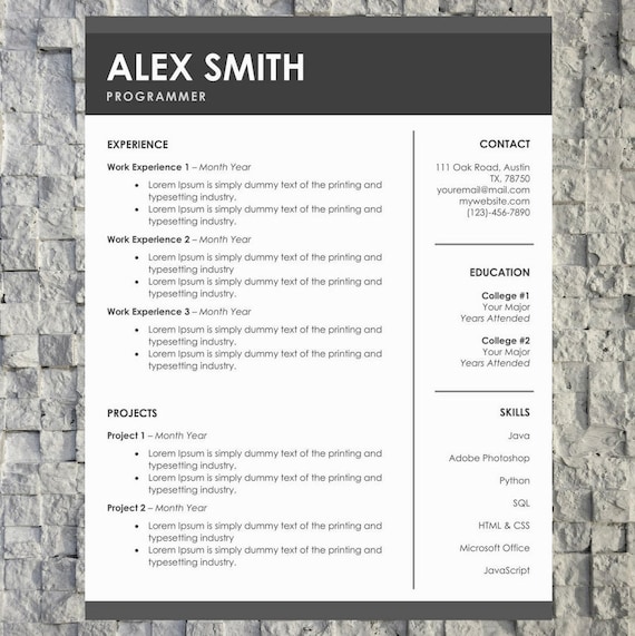 Easy Resume Cv Template Modern Cover Letter Template Easy Etsy