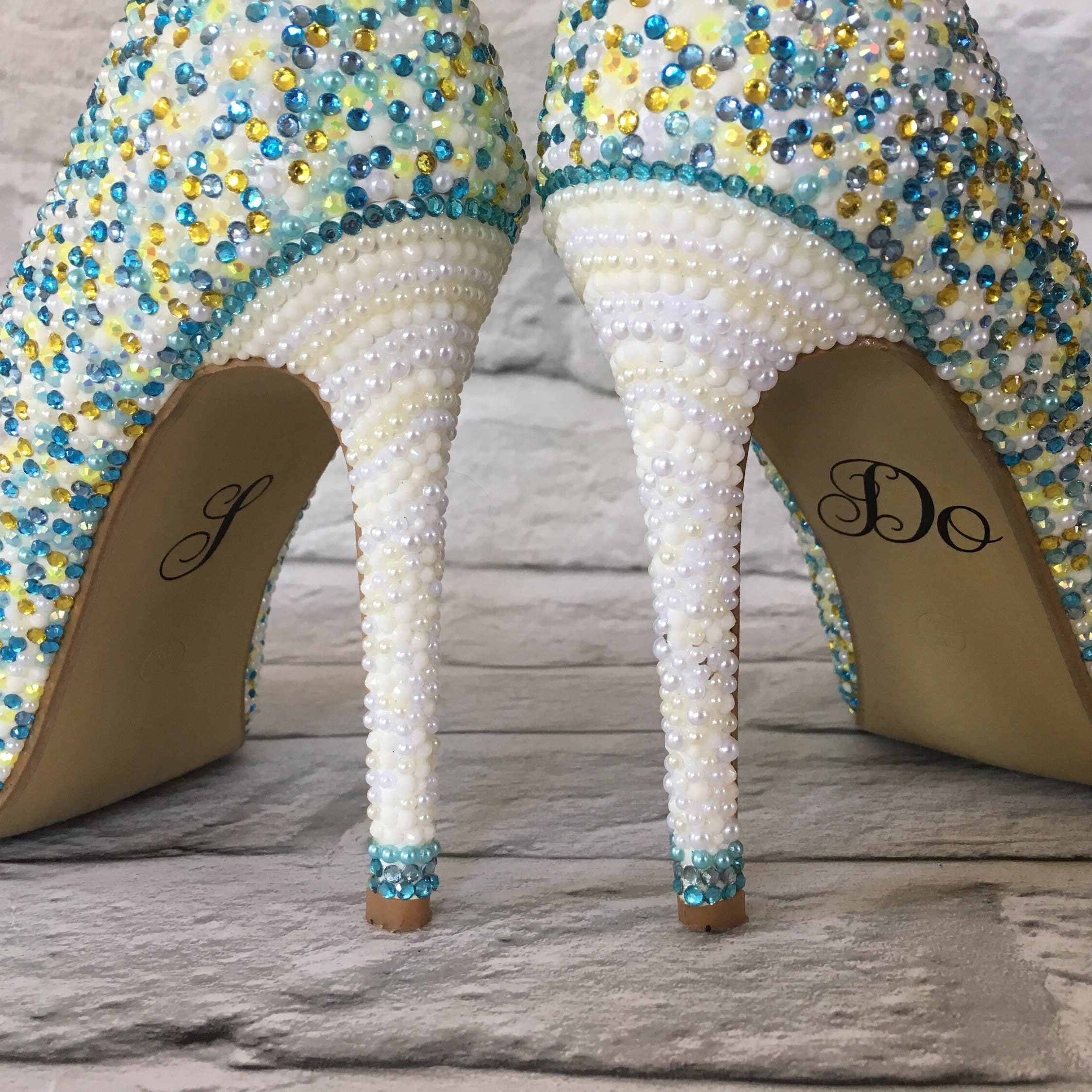 I Do & Me Too Shoe Stickers Diamante Wedding Shoe Crystals Blue Bride & Groom 