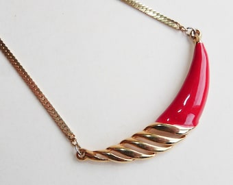 80s Statement Necklace Bright Red Enamel