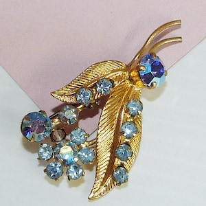 Vintage Glass Rhinestone Floral Brooch