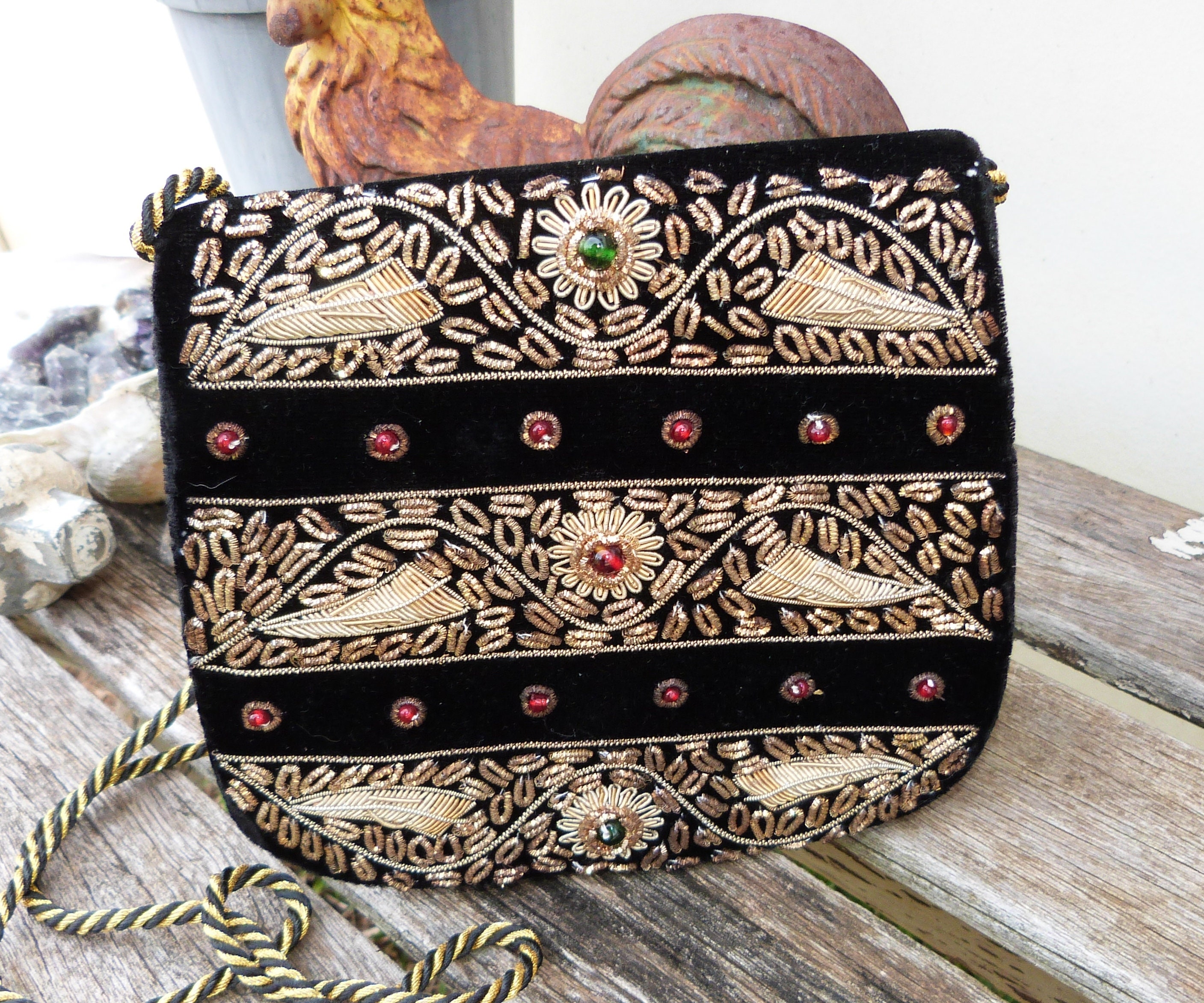 Vintage Zardozi Metallic Embroidery, Highly Decorated Black