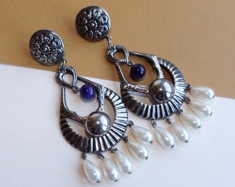 Big Stud Vintage Bead Dangle Earrings