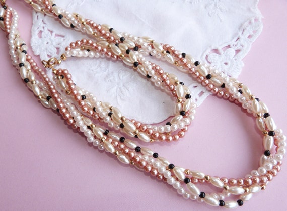 Necklace n Bracelet Set - Vintage Multi Strand Be… - image 3