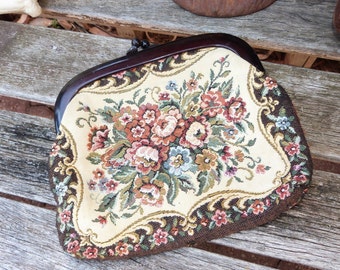 Vintage Cotton Tapestry Coin Purse- 1970s