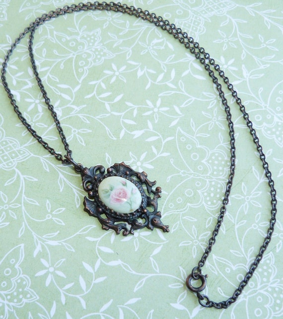 Hand Painted Ceramic Long Bronze Necklace - image 1