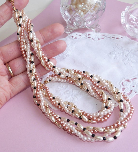 Necklace n Bracelet Set - Vintage Multi Strand Be… - image 4