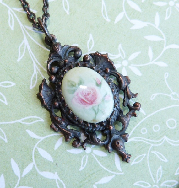 Hand Painted Ceramic Long Bronze Necklace - image 2