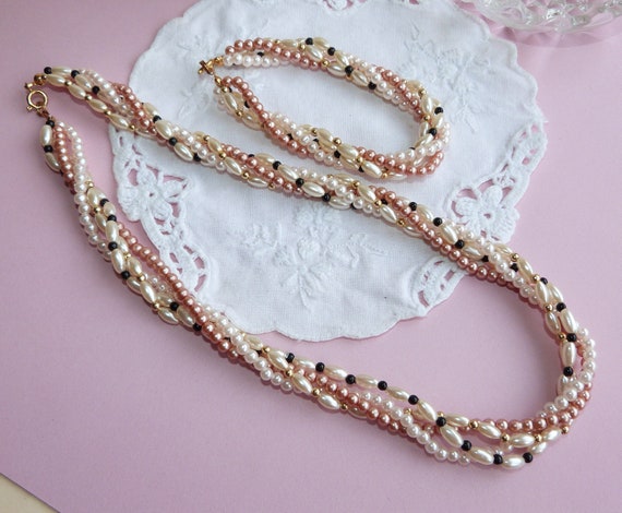 Necklace n Bracelet Set - Vintage Multi Strand Be… - image 1