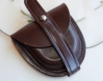 Small Vintage Brown Leather Coin Flip Wallet Purse