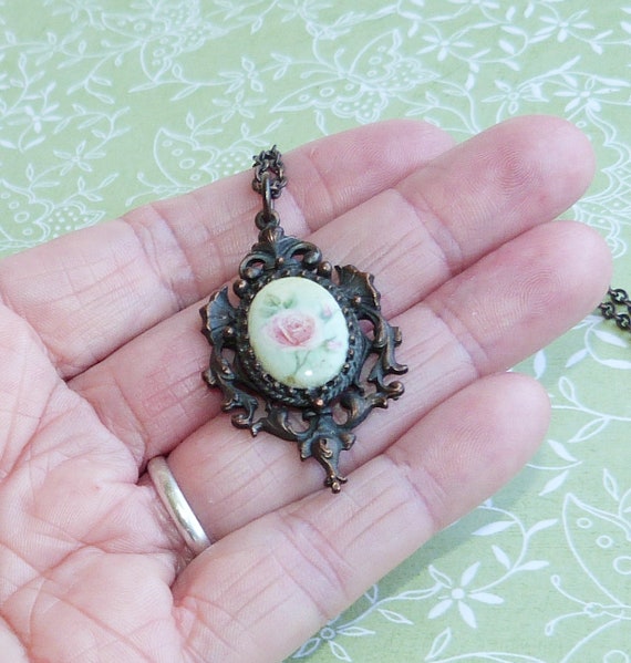 Hand Painted Ceramic Long Bronze Necklace - image 4