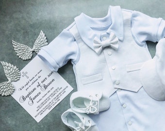 baby boy linen baptism outfit