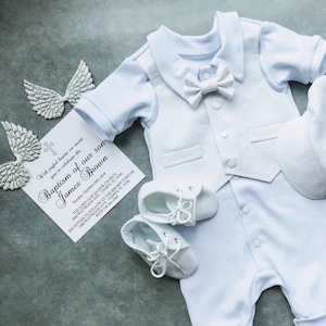 Baby Jungen Taufe Outfit Kurzarm, Baby Jungen Taufe Outfit Leinen weiß Fliege, Tauf Outfit Baby Jungen Leinen, Baby Jungen Segen