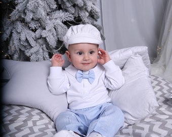 Baby boy baptism outfit linen, baby boy baptism outfit set hat shoes linen white, christening outfit baby boy linen blue, baby boy blessing
