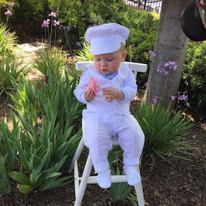 Linen Baby Boy Christening Outfit, White Baptism Set, Hat & Booties