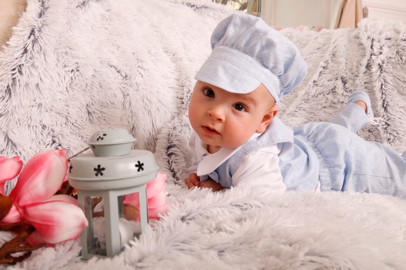 baby boy linen baptism outfit