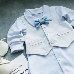 Baby Boy Blessing Outfit, Baby Boy Baptism Outfit ALL WHITE BLUE Bowtie ...