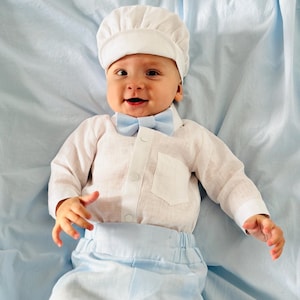Linen Baby Boy Blessing Outfit, Christening Set, Handmade