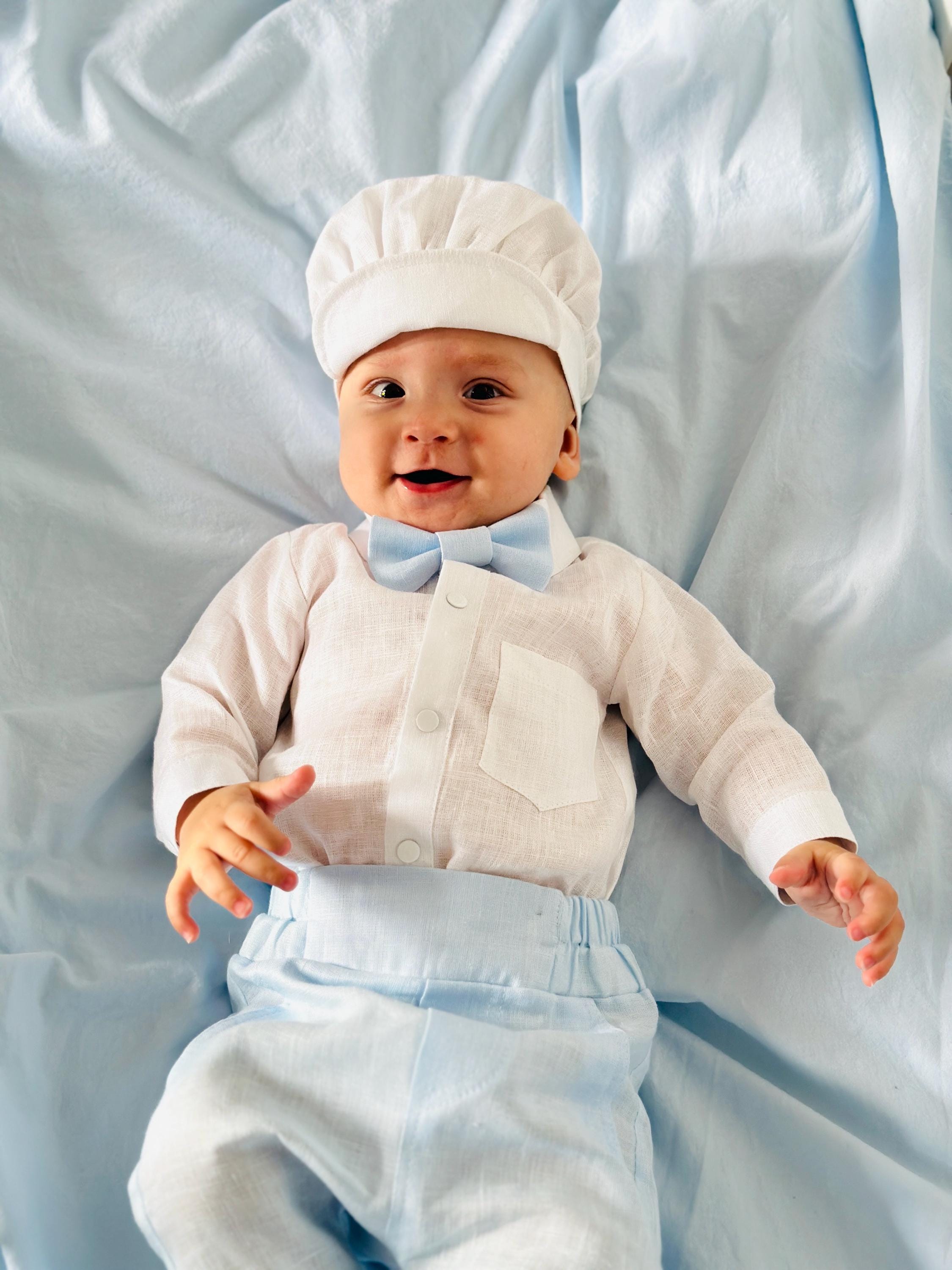 Linen Baby Boy Blessing Outfit, Christening Set, Handmade