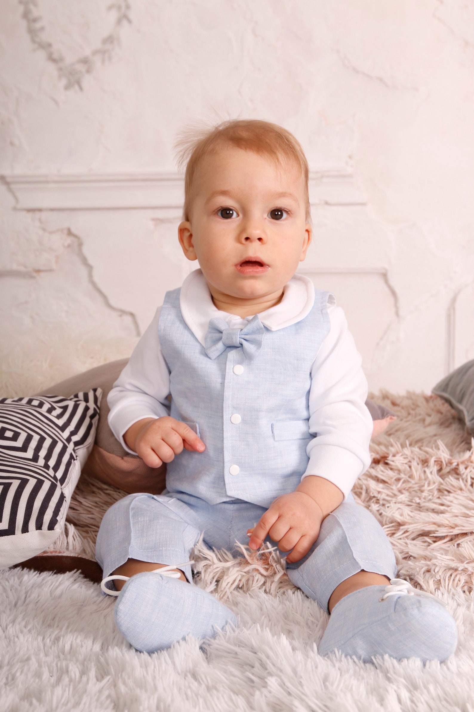 Baby Boy Baptism Outfit Linen Baby Boy Baptism Outfit Set Hat Etsy