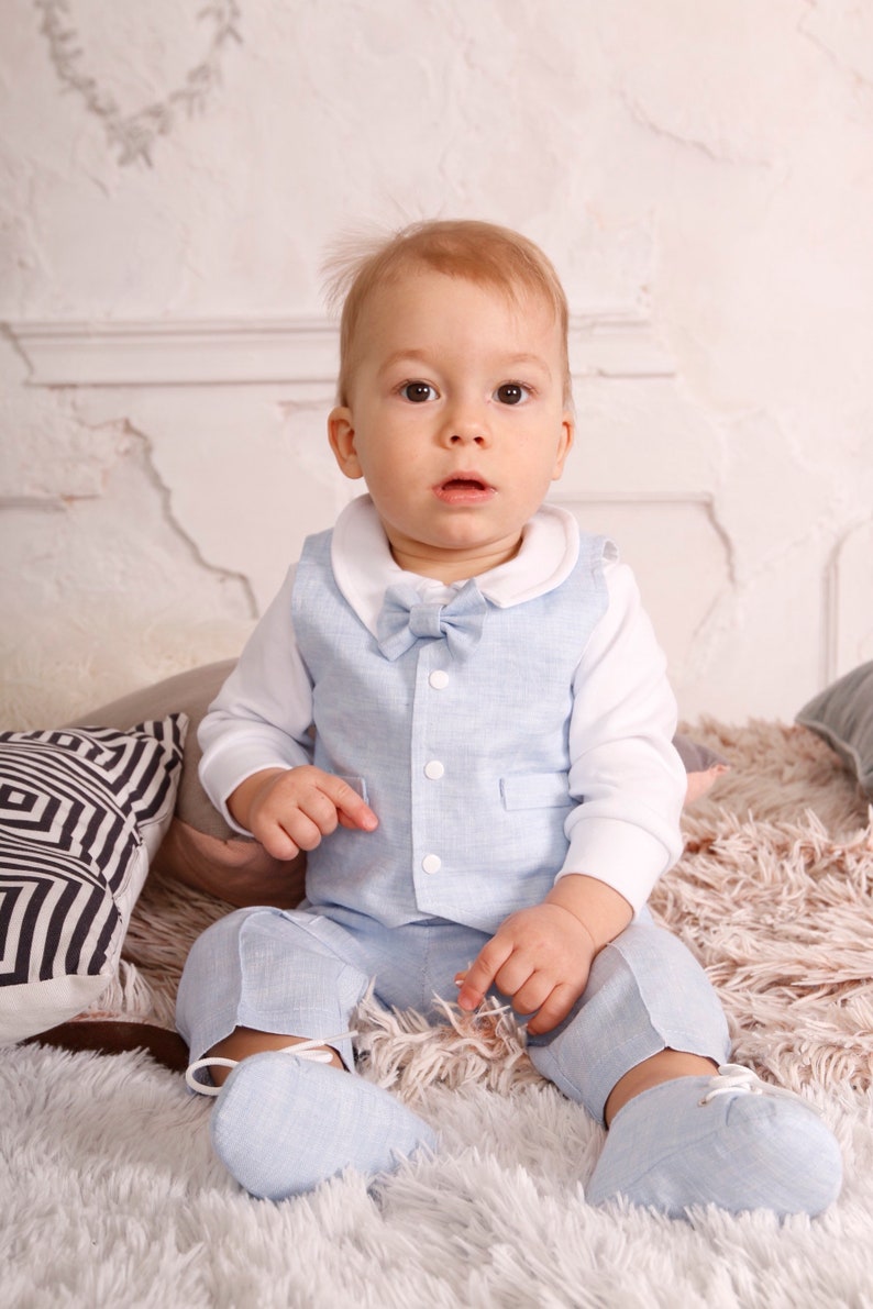 Baby Boy Baptism Outfit Linen Baby Boy Baptism Outfit Set Hat Etsy