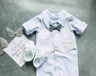 Linen Baby Boy Christening Outfit, Handmade Baptism Suit