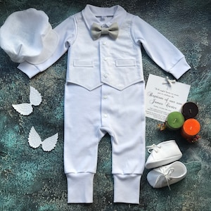 Baby boy blessing outfit, baby boy baptism outfit ALL WHITE, newborn boy coming home outfit summer, baby boy christening outfit