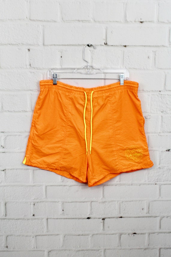 mens neon orange swim trunks