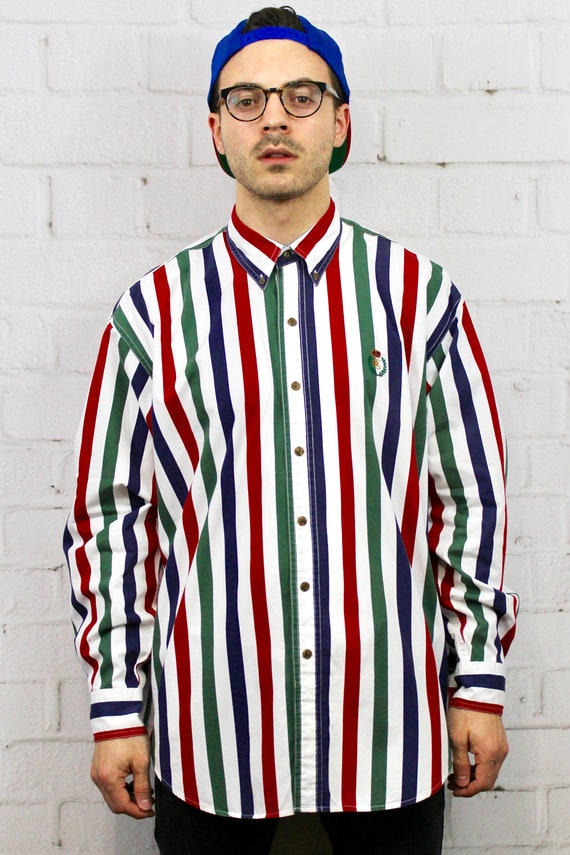 90s Chaps Vertical Stripe Shirt Mens Vintage 80s Polo Ralph Etsy