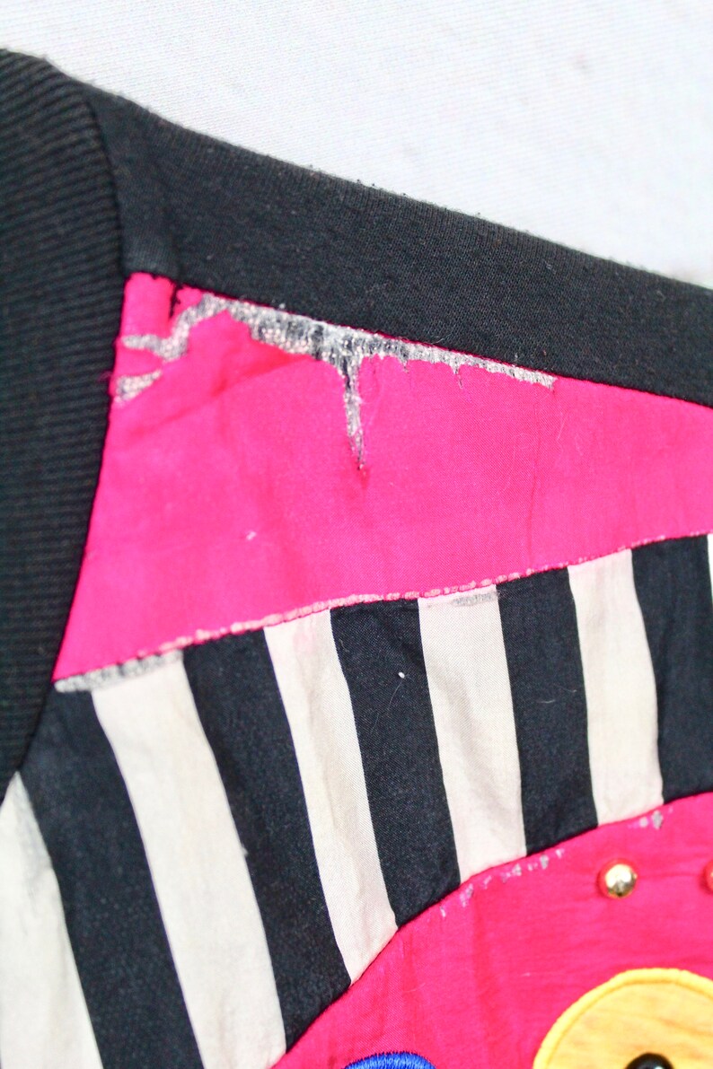 Women/'s Vintage Saint Germain Sports Cardigan 80s 90s Black /& Neon Geometric Beaded Button Up Sweater Fresh Prince Kelly Kapowski Retro
