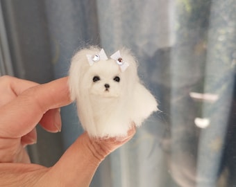 OOAK Needle felted miniature dollhouse Barbie Maltese puppy)dog