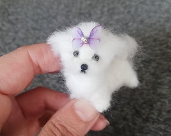 OOAK Needle felted miniature dollhouse Maltese dog/puppy