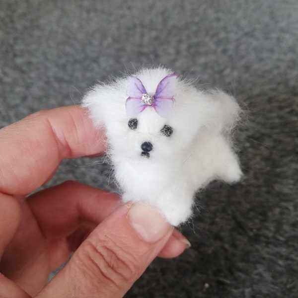 OOAK Needle felted miniature dollhouse Maltese dog/puppy