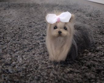 Miniature needle felted dollhouse yorkshire terrier puppy/dog