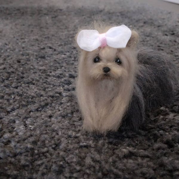 Miniature needle felted dollhouse yorkshire terrier puppy/dog