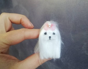 OOAK miniature needle felted dollhouse maltese puppy