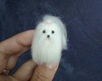 OOAK miniature needle felted dollhouse maltese puppy